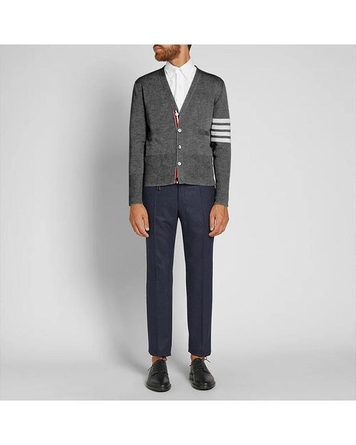 Thom Browne Gray Four-Stripe Wool Knitted Cardigan for men