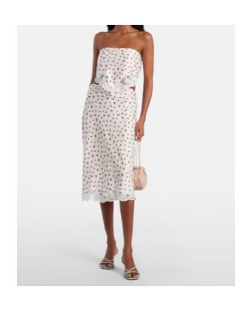 Posse White Fae Lace-Trimmed Printed Midi Skirt