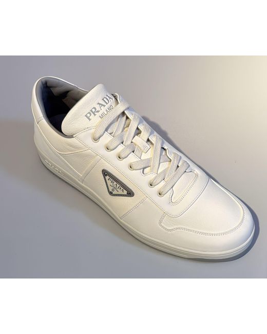 Prada White Downtown Lace-Up Sneakers for men