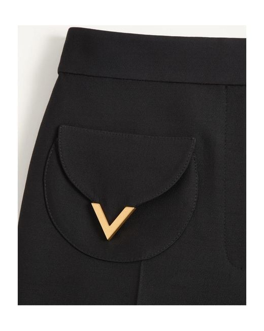 Valentino Black Logo Plaque Wide-Leg Pants