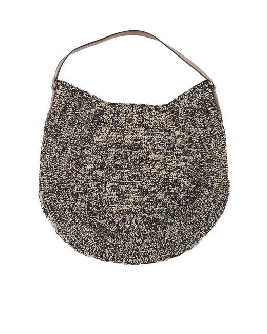 IBELIV Black Meva Raffia Shoulder Bag