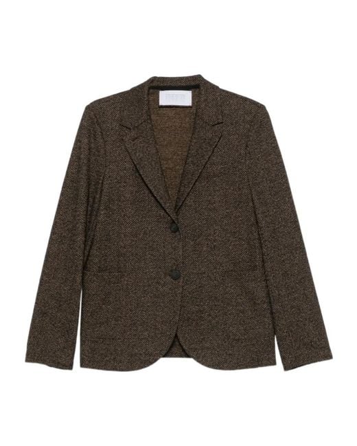 Harris Wharf London Brown Single-Breasted Herringbone Knit Blazer