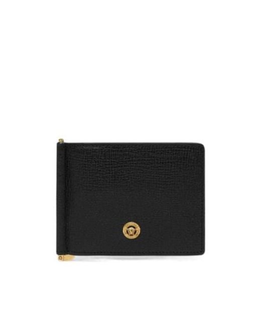 Versace Black Logo-Plaque Bi-Fold Clip Wallet for men