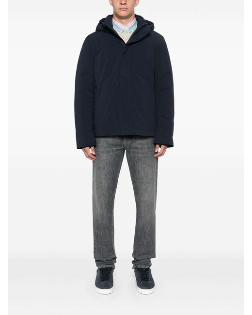 Woolrich Blue Padded Detachable Hooded Jacket for men