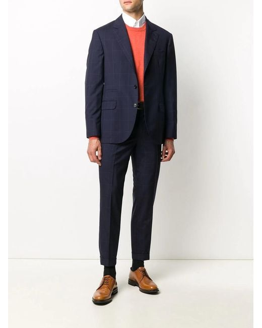 Brunello Cucinelli Blue Checked Single-Breasted Blazer for men