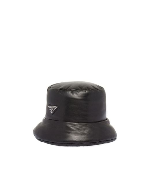 Prada Black Logo-Enamelled Padded Designed Bucket Hat