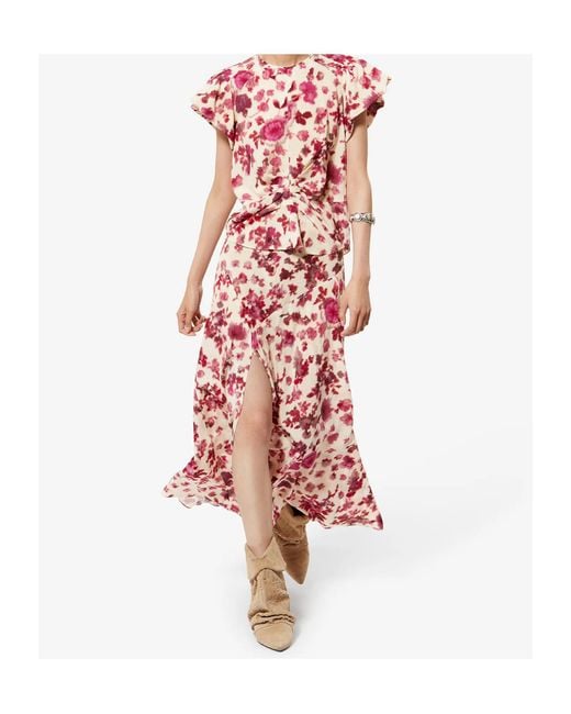 Isabel Marant Pink Tullya Printed Peplum Top