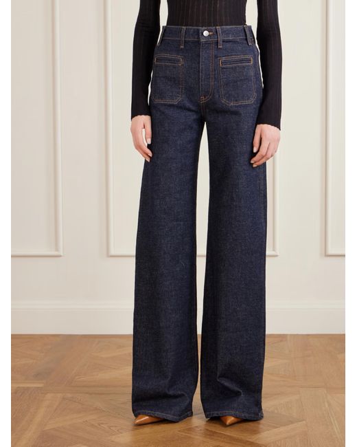 Khaite Blue Delmonico High-Waisted Wide-Leg Jeans