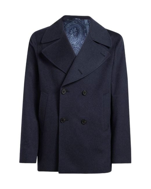Etro Blue Cashmere Cloth Pea Coat for men