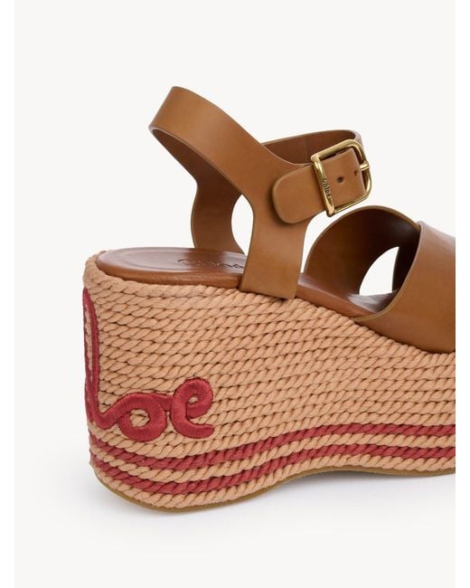 Chloé Brown Chloé Logo Wedge Heeled Sandals