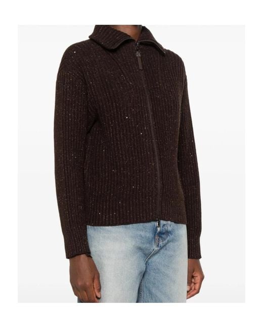 Brunello Cucinelli Black Sequin-Embellished Ribbed Cardigan