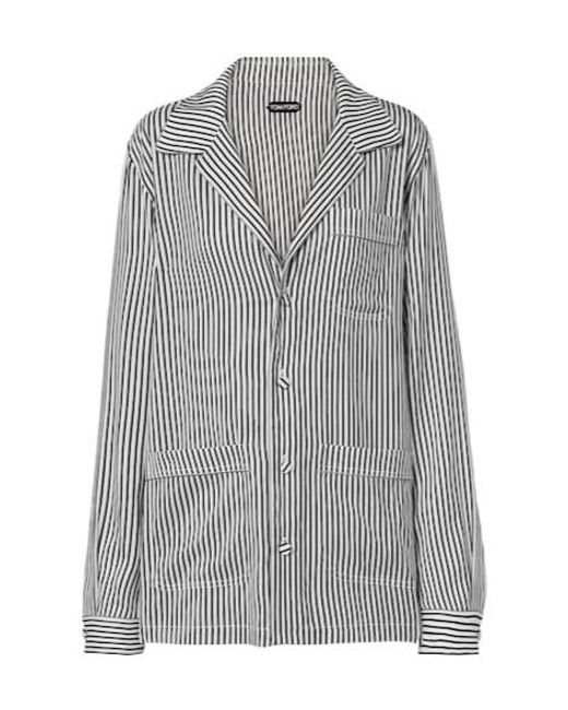 Tom Ford Gray Striped Oversized Silk Shirt