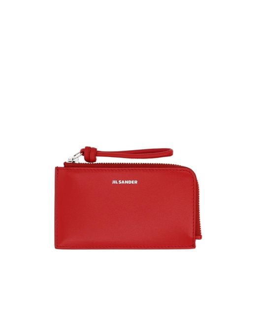 Jil Sander Red Logo-Stamp Zipped Wallet