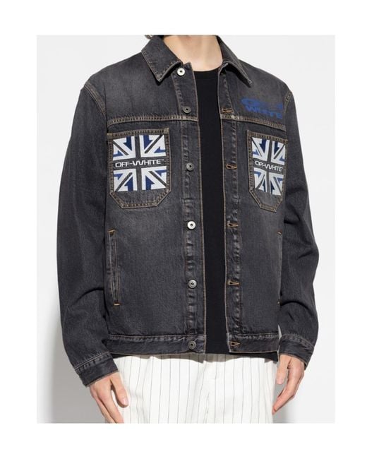 Off-White c/o Virgil Abloh Gray Logo Printed Button-Up Denim Jacket for men