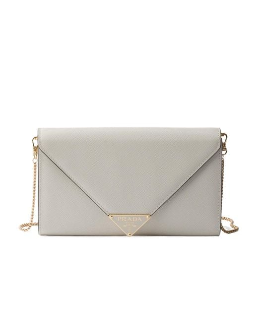 Prada Gray Logo Plaque Foldover Top Mini Shoulder Bag