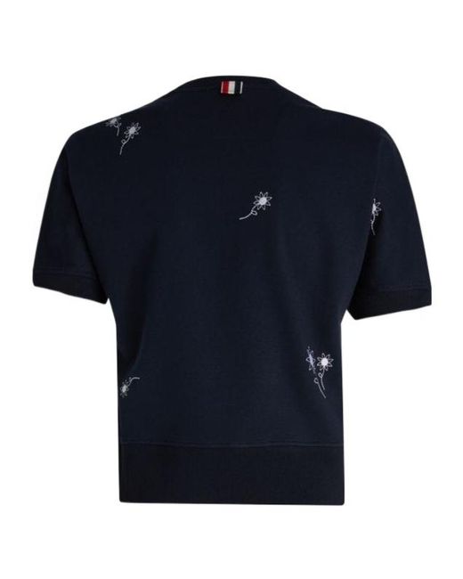 Thom Browne Blue Floral Embroidery T-Shirt