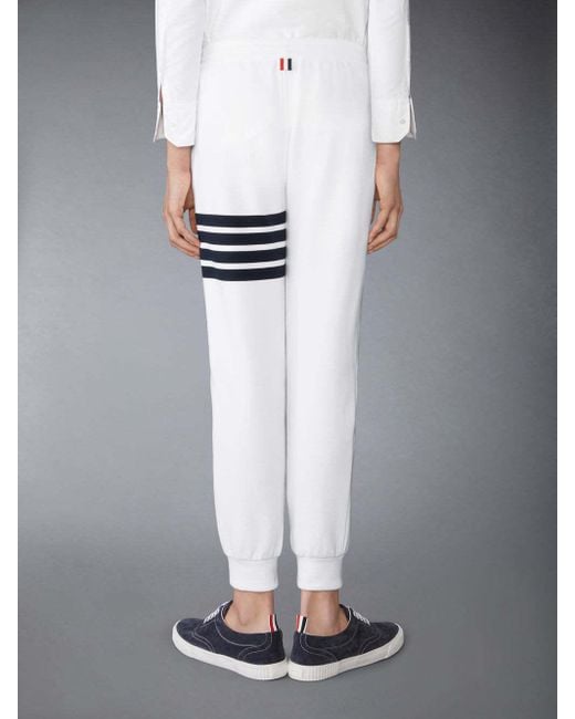 Thom Browne White Bar Stripe Drawstring Track Trousers for men