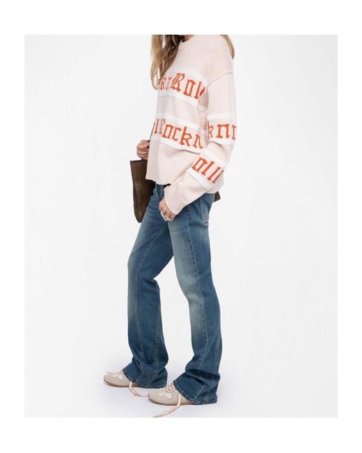 Zadig & Voltaire White Striped Crew Neck Pullover