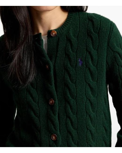 Polo Ralph Lauren Green Pony-Embroidered Cable-Knit Cardigan
