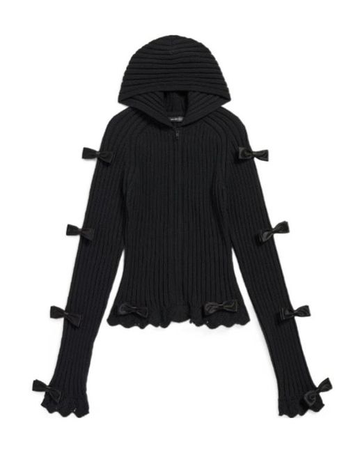 Balenciaga Black Fitted Bow Zip Hooded Sweater