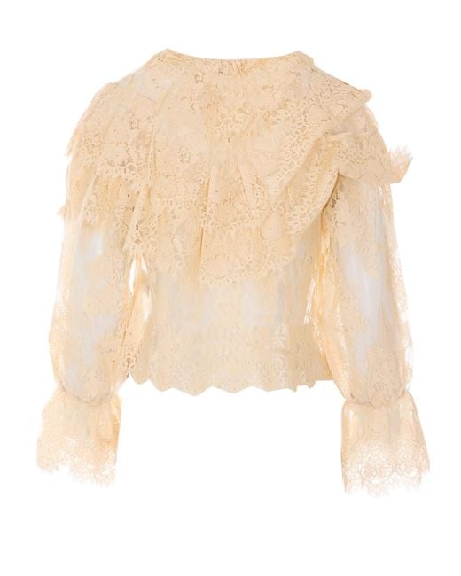 Rixo Natural Lace Ruffled Top