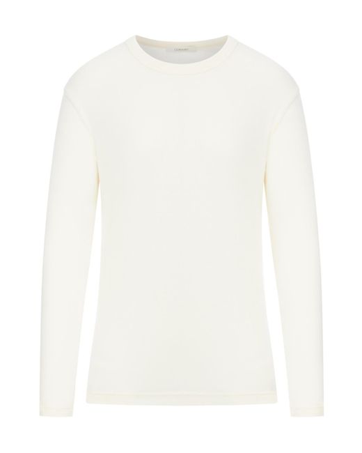Lemaire White Long-Sleeved Ribbed Crewneck T-Shirt