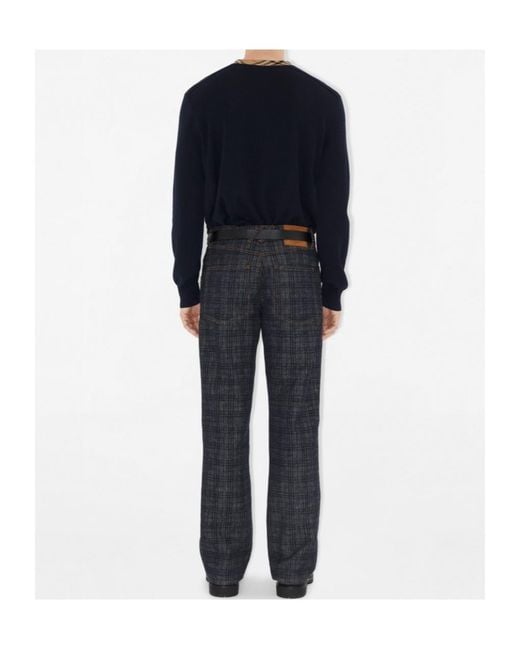 Burberry Black Checked Trim Crewneck Jumper for men