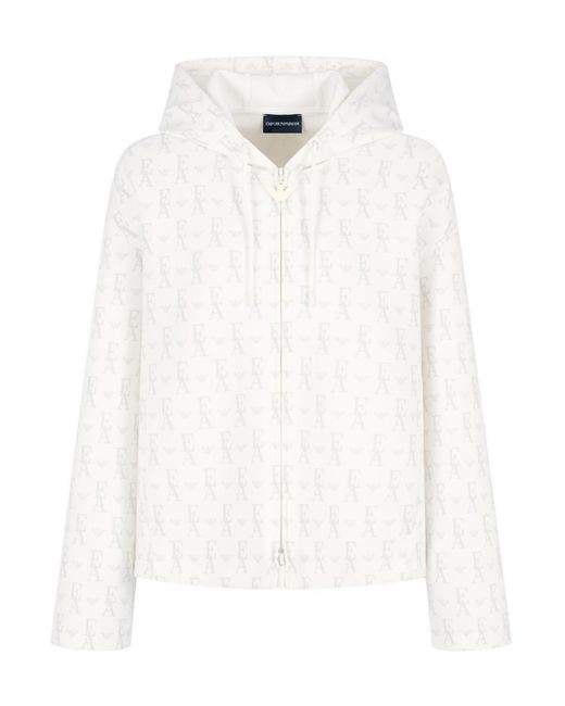 Emporio Armani White Logo-Print Hoodie