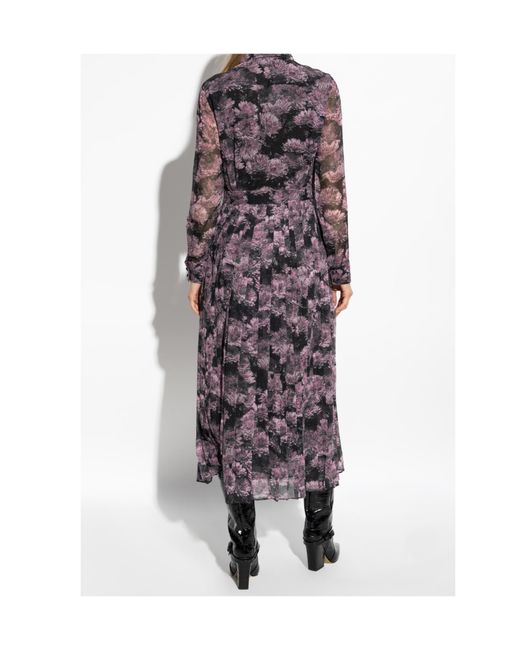 Tory Burch Purple Floral-Print Pleated Silk Dress