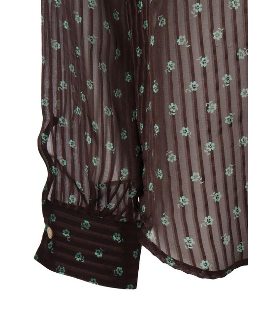 Mazzarelli Brown Striped Floral Shirt