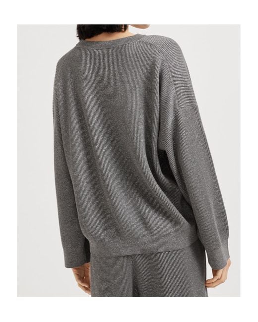 Brunello Cucinelli Gray Crewneck Knitted Sweater