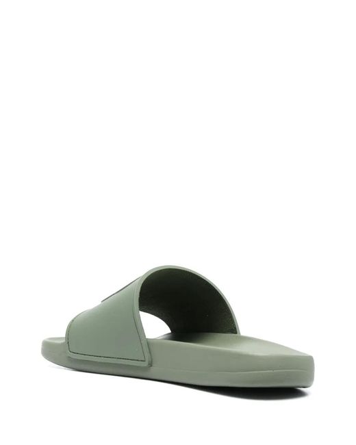 Anine Bing Green Logo-Embossed Faux-Leather Slides