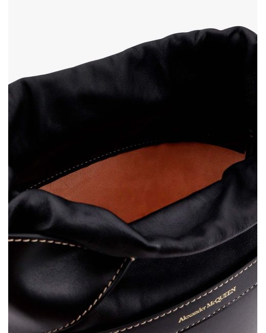 McQueen Black Logo Printed Drawstring Bucket Bag