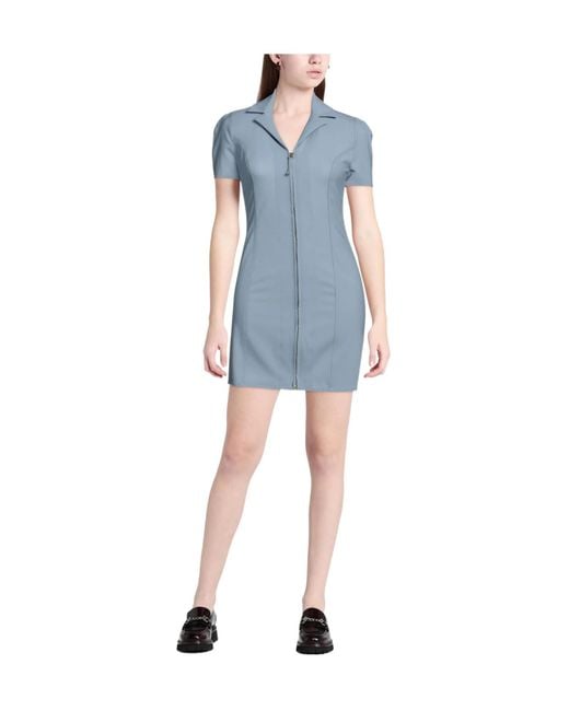 Jacquemus Blue Solid-Color Short-Sleeve Shirt Dress