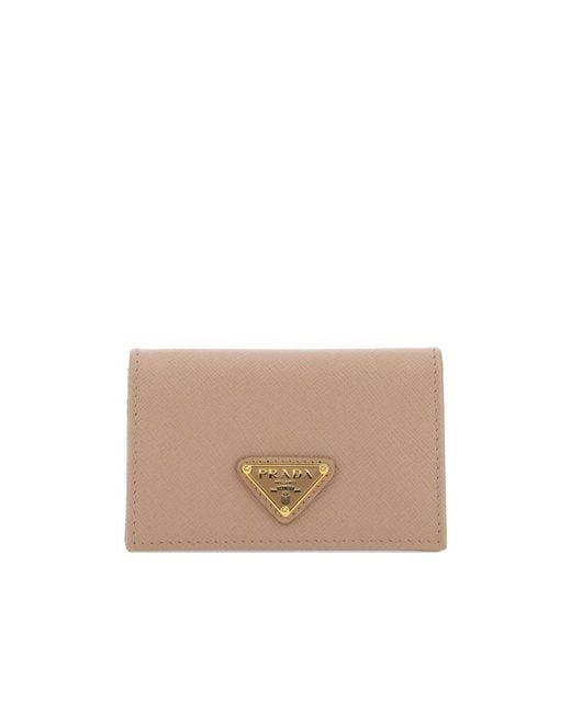 Prada Natural Logo Plaque Fold Over Cardholder