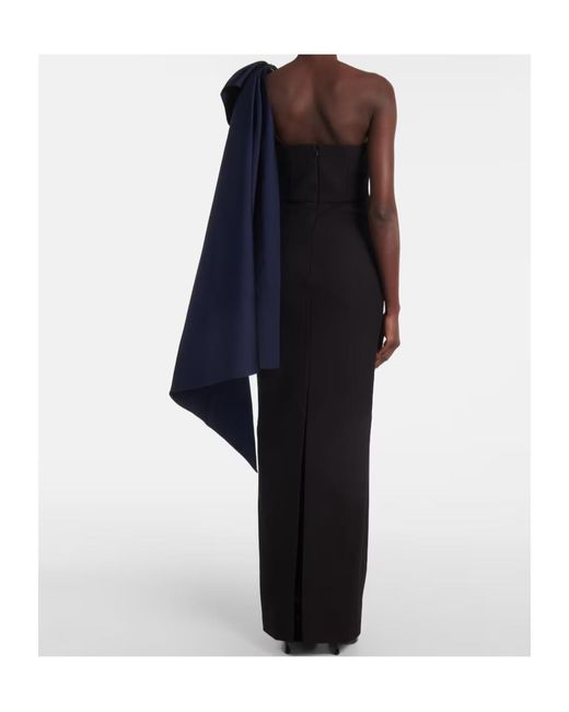 Roland Mouret Blue Bow-Detail Draped Taffeta Gown