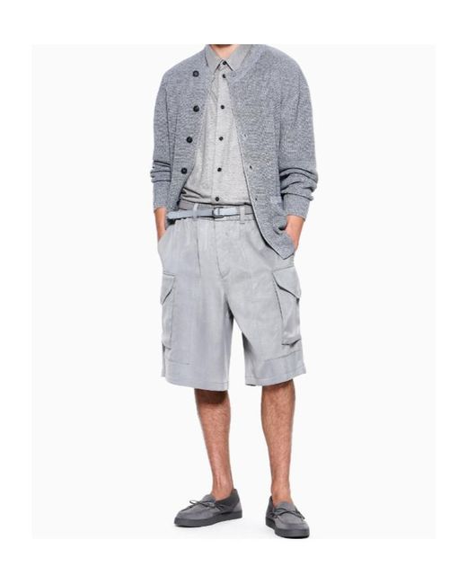 Giorgio Armani Gray Ribbed Pocket Cardigan for men