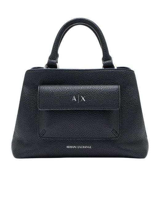 ARMANI EXCHANGE Black Logo-Detail Pocket Tote Bag