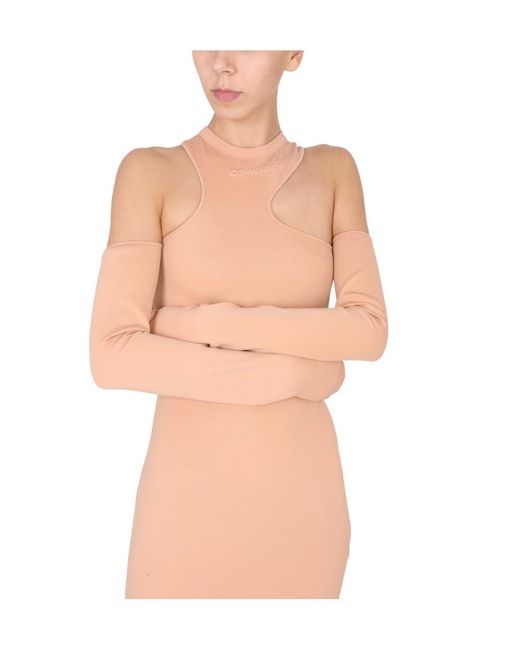Off-White c/o Virgil Abloh Pink Logo Detailed Asymmetric Mini Dress