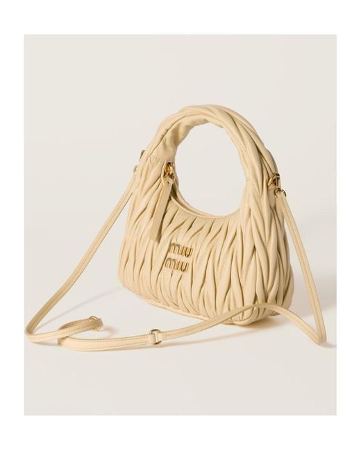 Miu Miu Natural Wander Matelassé Nappa Leather Hobo Bag