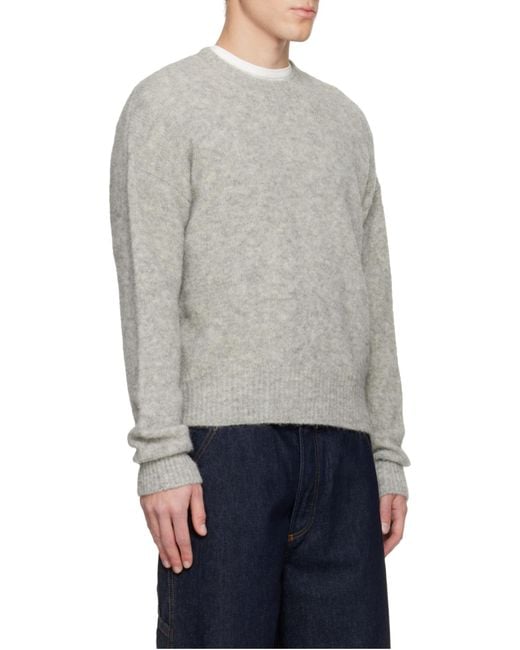 AMI Gray Logo Embroidered Crewneck Jumper for men