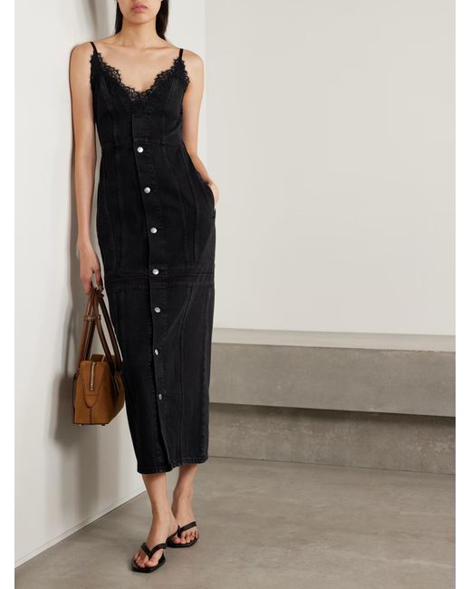 Stella McCartney Black Lace-Trimmed Denim Dress