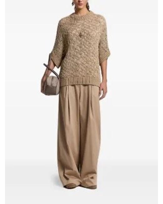Peserico Natural Open-Knit Short-Sleeved Sweater