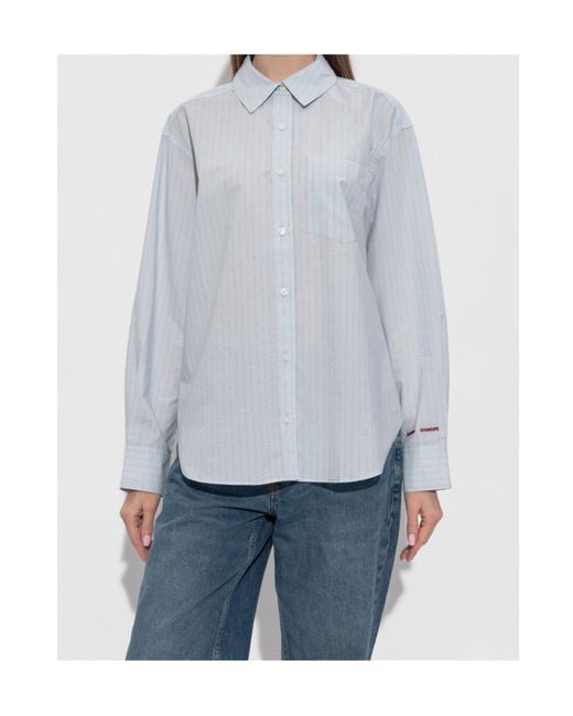 Samsøe & Samsøe Gray Salova Striped-Pattern Pocket Shirt