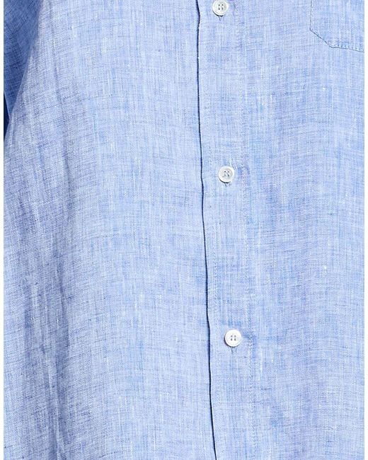 Max Mara Blue Solid Color Linen Long Sleeve Shirt
