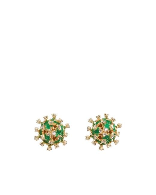 Bottega Veneta Green Wearing Earrings On Top Of The Logo