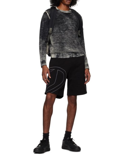 DIESEL Black P-Crow Megoval Maxi D Logo Sweat Shorts for men
