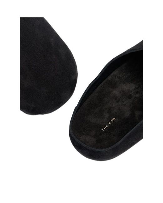 The Row Black Suede Flat Slides