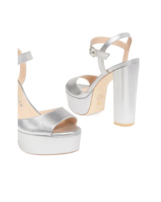 Stuart Weitzman White Thick Soled High-Heeled Sandals