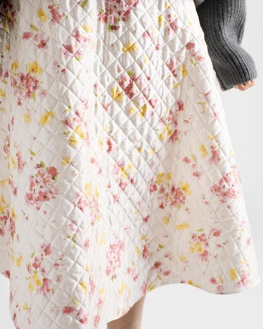 Prada Natural Quilted Satin Floral Skirt